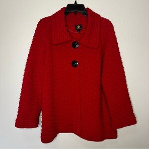JM Collection Cardigan Sweater Jacket Collared Large Red Textured Casual Work
